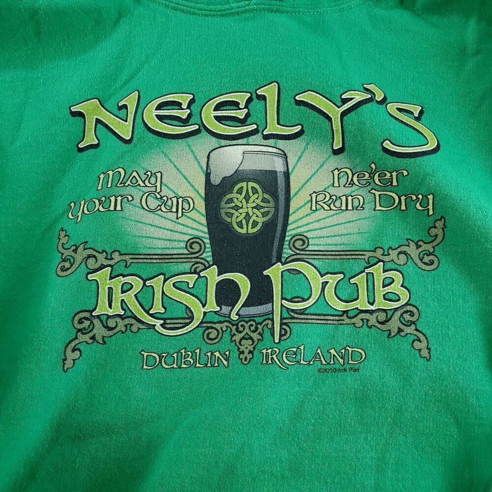 Neely Irish Pub Hoodie Mens Large Green Gildan May Your Cup Ne'er Run Dry Pullov - Picture 6 of 9